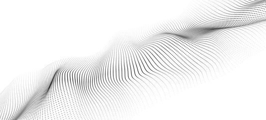 Wave of moving dots. Abstract white background. Vector 3d illustration.