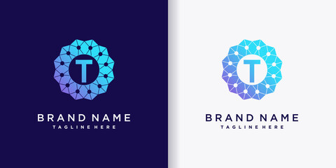 Fototapeta premium Abstract business logo design technology initial letter t with creative concept