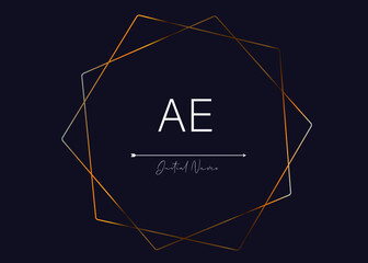 Stylish and elegant Golden polygon with letter AE with dark blue background signature logo for company name or initial 