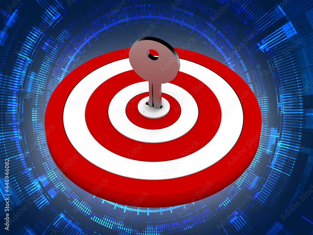 Poster 3d target with key in the keyhole. success concept