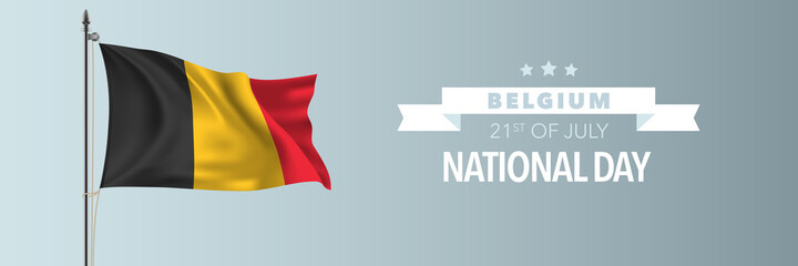 Belgium Happy National Day Illustration Belgian Holiday 21st July Design Element With Waving Flag Flagpole