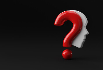3d Render Question Mark with Human Face Icon illustration Design Element.