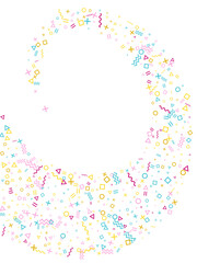 Memphis style geometric confetti background with triangle, circle, square, zigzag and wavy line