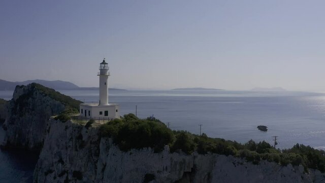 Aerial, Lighthouse At Cape Lefkada, Greece