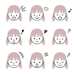 女の子の表情アイコン シンプル  / vector eps	