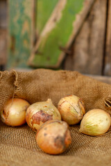 onions on wooden background