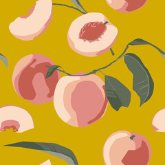 Peaches. Peach pattern. Seamless pattern. Vector image.