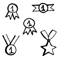 medals for victory silhouette isolated. first place doodles sketches set