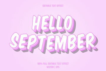 Hello september editable text effect 3 dimension emboss cartoon style