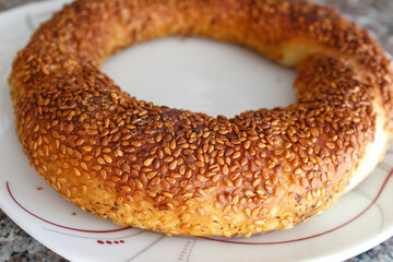 Closeup photo of Turkish bakery foods bagel.