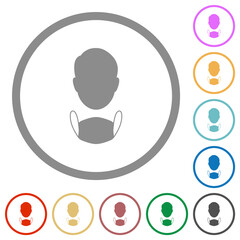 Face and medical mask flat icons with outlines
