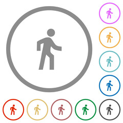 Man walking right flat icons with outlines