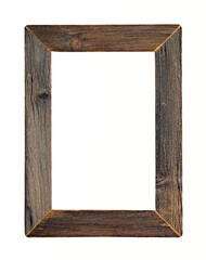 Thick rustic brown wooden picture frame isolated