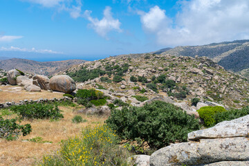 Fototapeta na wymiar Landscape around Volax village, with huge granite stones at Tinos island, Greece