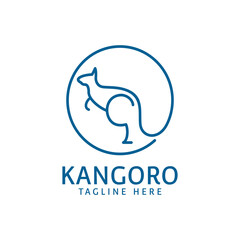 blue animal kangaroo logo template with singgle line