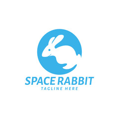 blue animal rabbit negative logo template