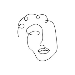 Female silhouette continuous line drawing. One line art of facial features, womans strength, abstraction.