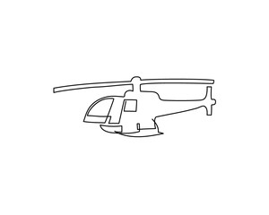 Helicopter continuous line drawing. One line art of aircraft, copter.