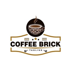 Vintage Retro Logo Style for Coffee Shop Logo Design. With Glass and brick on a brown color. Luxury and Premium Logo