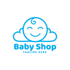 Smile baby cloud shop line logo design template inspiration