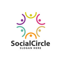 Colorful Social cirle hand together line logo design template inspiration