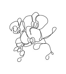 Orchid flower one line art. Continuous line drawing of plants, herb, flower, blossom, nature, flora, tropical flowers, phalaenopsis.