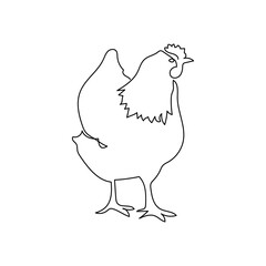 Chicken one line art. Continuous line drawing of poultry, domestic animal.