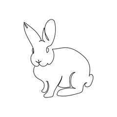 Rabbit one line art. Continuous line drawing of bunny, domestic animal.