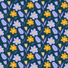 Vintage flowers seamless pattern, trendy print. Flower repeating texture, background. Scandinavian Floral. Vector illustration