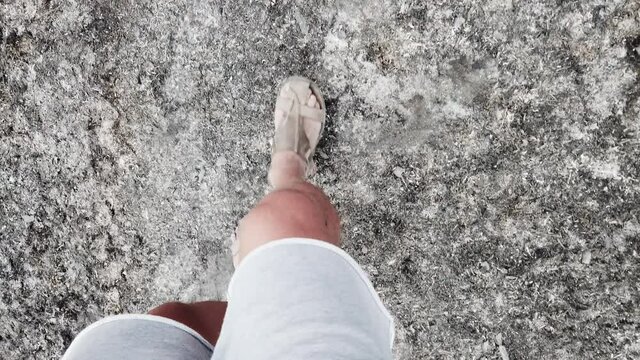 Survival Walk Pov On Ash Covered Ground After Forest Summer Fire