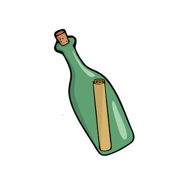 Message in the bottle cartoon illustration on white background Vector illustration