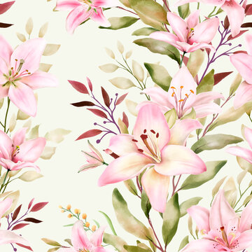 Beautiful Watercolor Lily Seamless Pattern