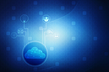 Fototapeta premium 2d illustration of Cloud computing, Digital Cloud computing Concept background. Cyber technology, internet data storage, database and data server concept