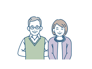 老夫婦　高齢者　年配　男女　笑顔　笑う　上半身　イラスト素材