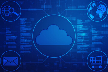 2d illustration of Cloud computing, Digital Cloud computing Concept background. Cyber technology, internet data storage, database and data server concept