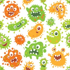 Fotobehang Funny character of virus or bacteria. Seamless pattern © kharlamova_lv
