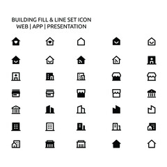 BUILDINGS fill and Line Style Icon Set, 48x48 vector icon, for web, app, and Presentation, etc