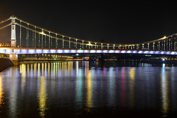 Fototapeta na wymiar MOSCOW, RUSSIA - JULY 15, 2021: Krymskiy bridge at night