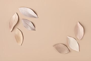 Collection of handmade clay leaves. Autumn seasonal holidays background