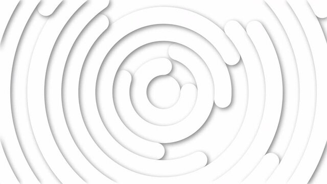 Abstract animated black and white background of rotating circles with shadows