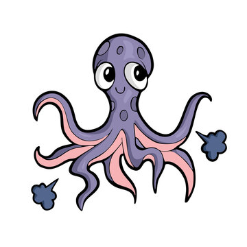 Octopus on white background Cute marine animal Cartoon. . Vector illustration