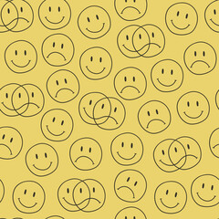 Emotions seamless pattern. Cute circle smile faces. Vector smile icon seamless pattern. Funny vector illustration. Design for fabric, wallpaper or wrap paper.