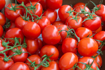 Etalage de tomates bien mûres au marché