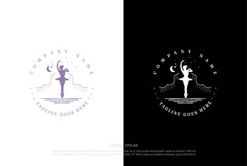 Vintage Woman Girl Female Ballerina or Ballet Dancer Club Logo Design Vector