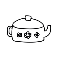 Single hand drawn kettle. Doodle vector illustration. Isolated on a white background. Goblincore style