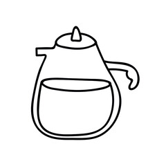 Single hand drawn coffee pot. Vector illustration in doodle style. Isolated on white background.