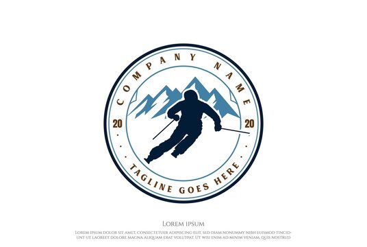 Vintage Retro Ice Snow Mountain Snowboard Ski Sport Club Logo Design Vector