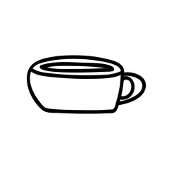 Single hand drawn cup of coffee, cappuccino, chocolate, cocoa, americano or tea. Doodle vector illustration. Isolated on a white background.