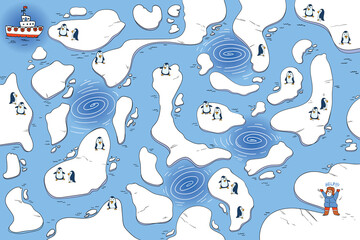 Naklejka premium Find the right path. Children puzzle. Rescue expedition