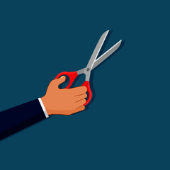 Businessman holding scissors. concept of cutting or removal. vector illustration